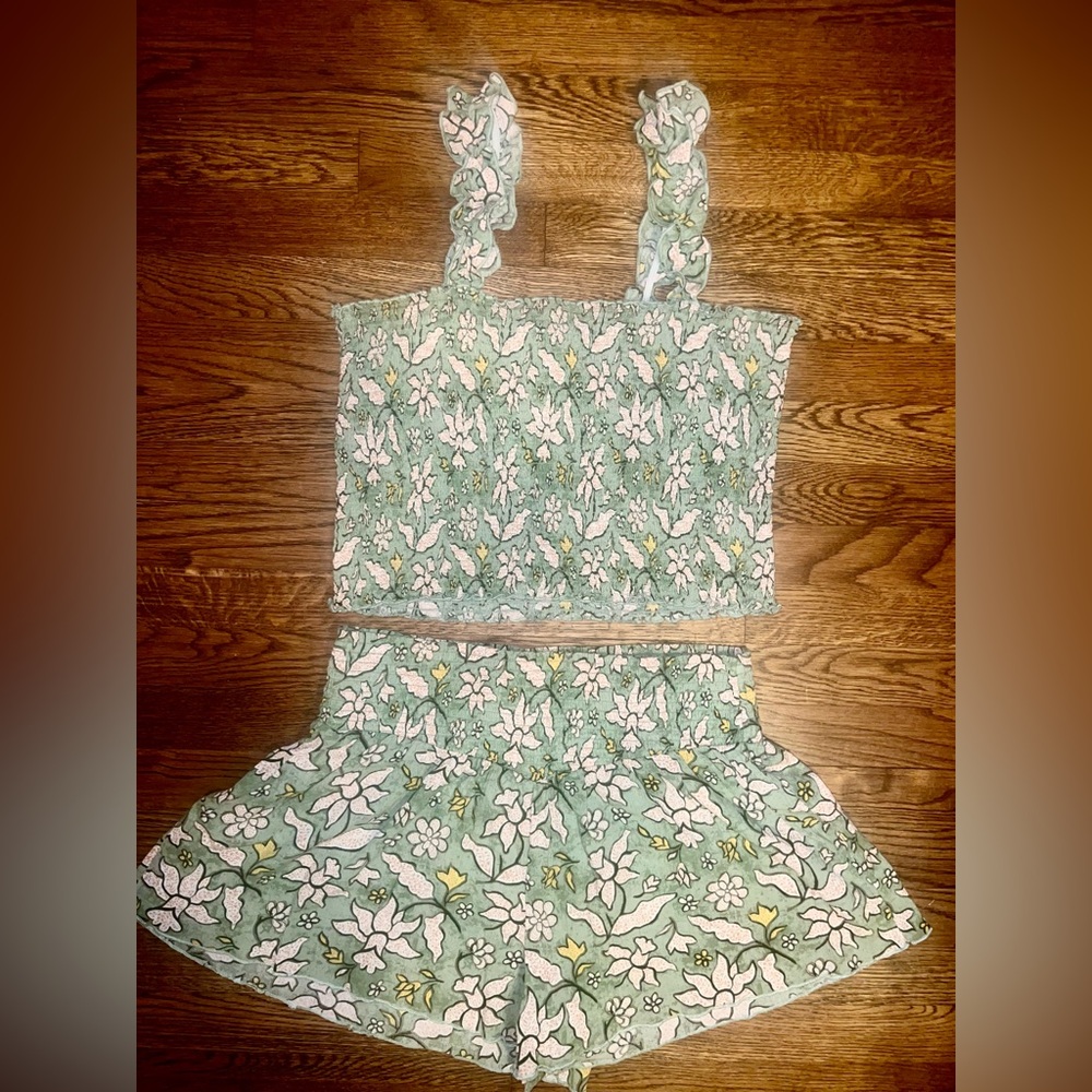 Aerie Two Piece Smocked Set Green Size XL